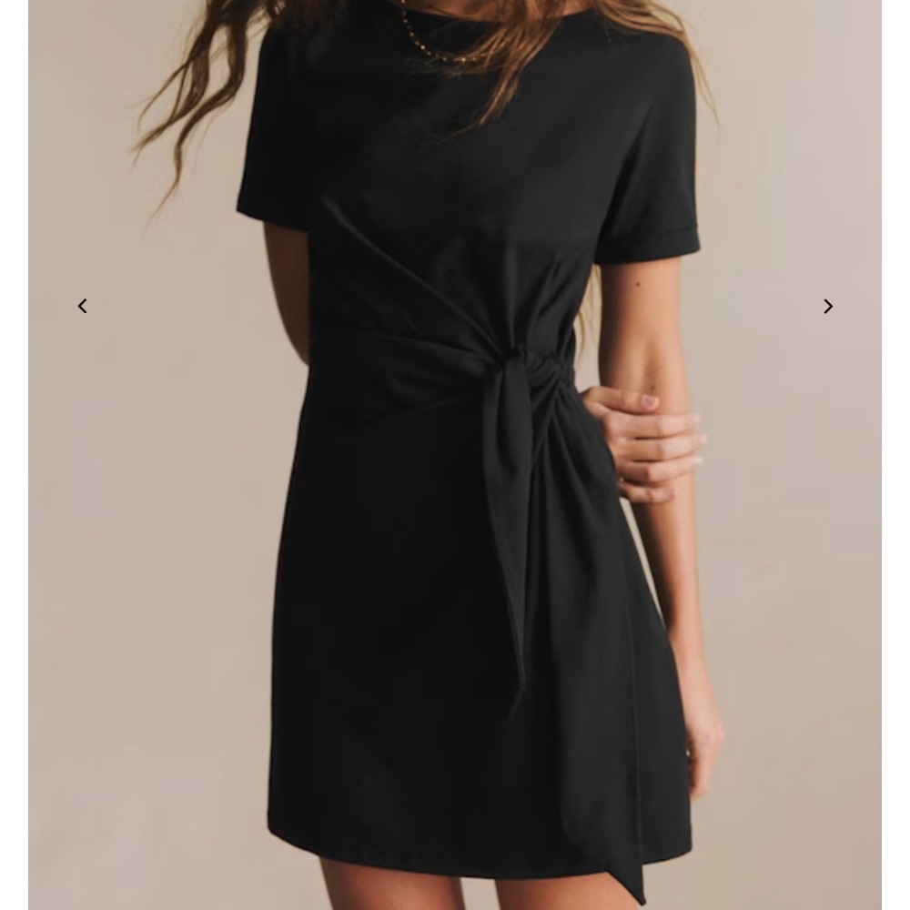 Sezane Pippa Short Dress Black Womens M Summer Capsule Cotton Slimming Tie Waist